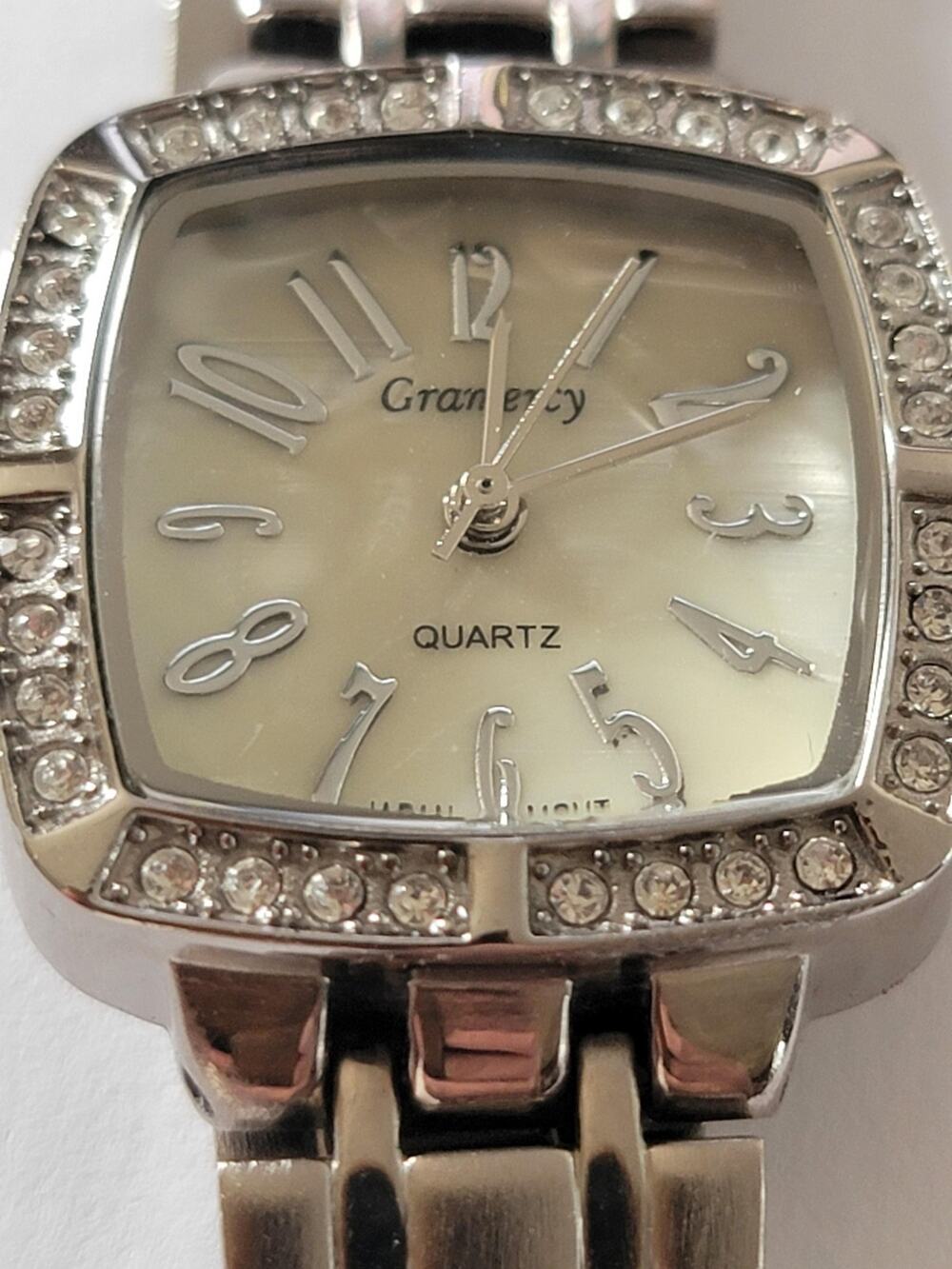 Gramercy Womens Watch Cream Dial Silver Tone Crystal Bezel Bracelet Dress Quartz